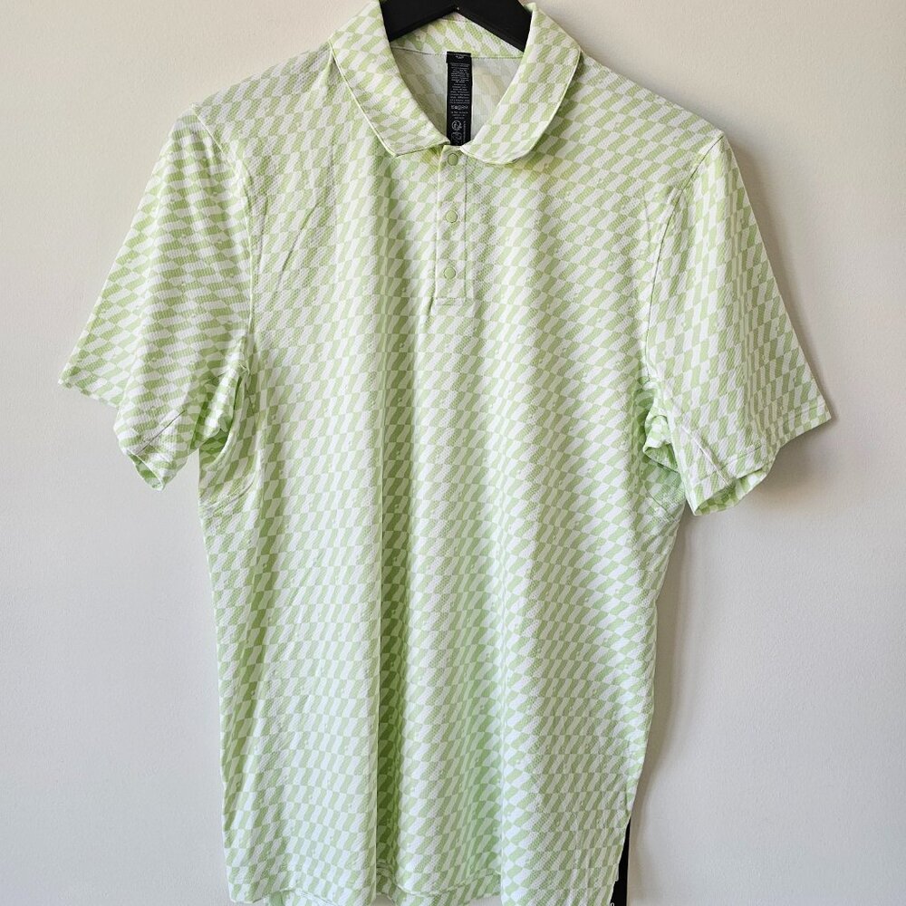 NWT LULULEMON HIAL White Green Logo Sport Polo SS Golf Shirt Men's UPF40+ XL